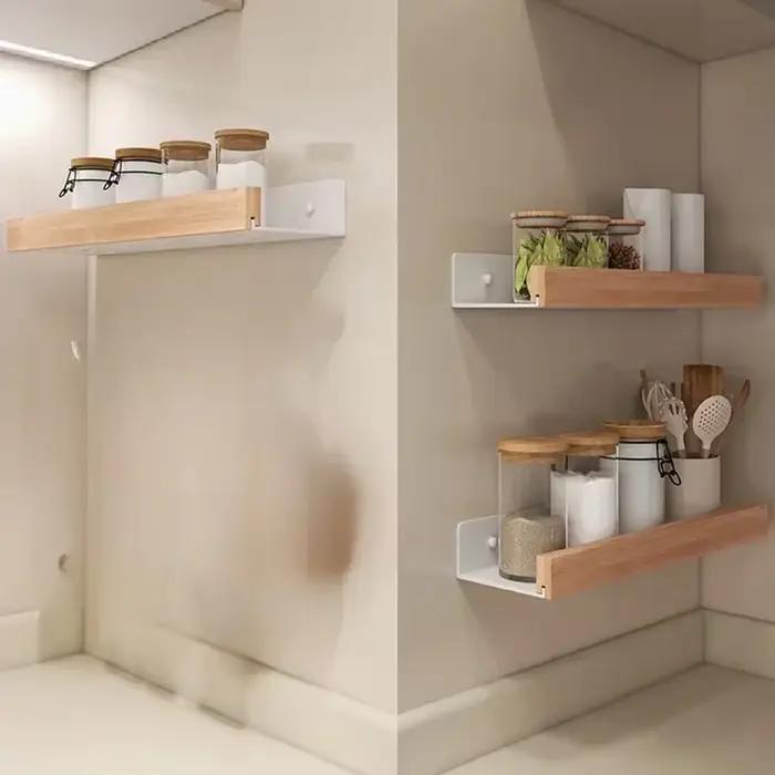 Étagère Murale en Bois de Hêtre pour Salle de Bain