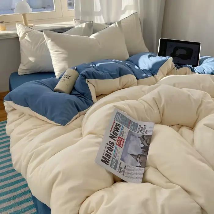 Parure de lit en coton 4 pièces avec drap plat