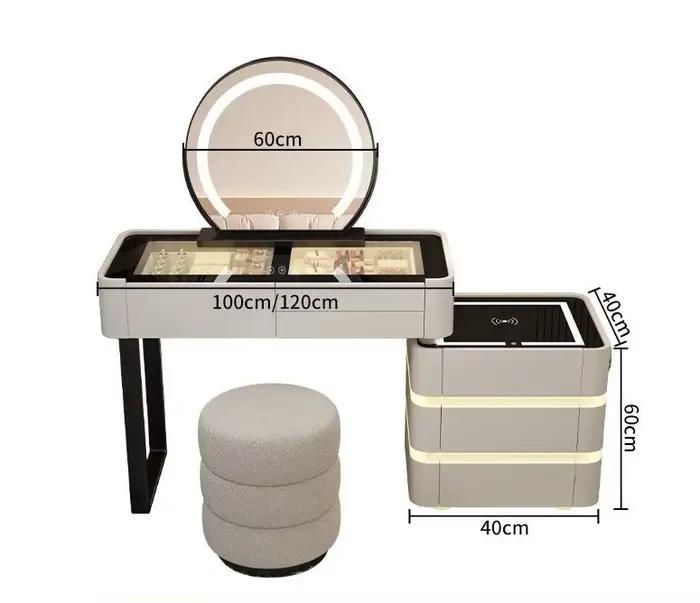 Coiffeuse moderne éclairée et extensible pour chambre à coucher avec miroir LED à 3 couleurs