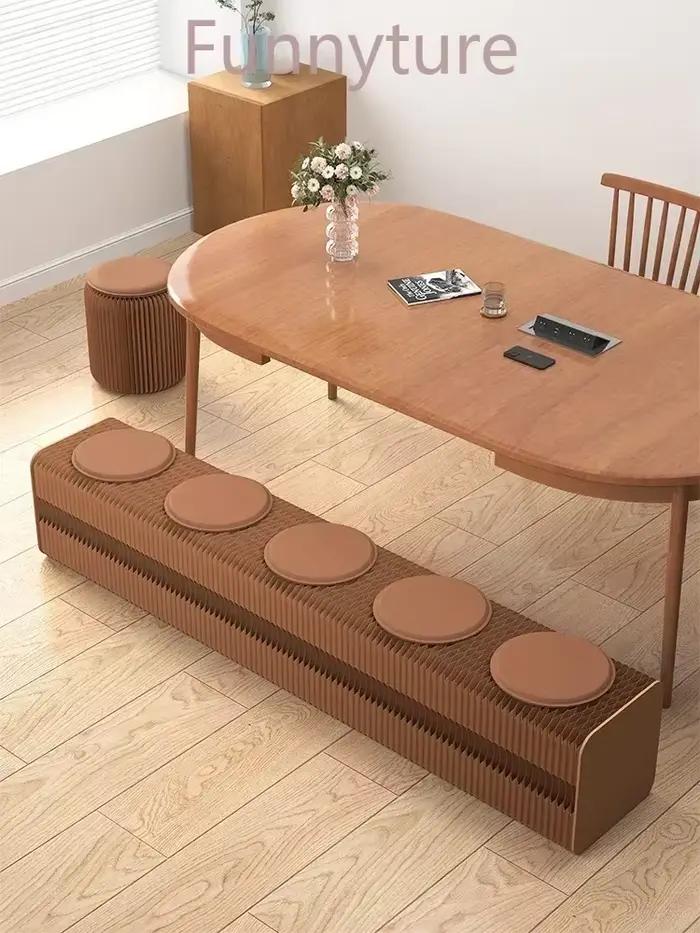 Tabouret de chevet pliable en papier multi-places rétractable - Meuble d'exposition créatif et tendance