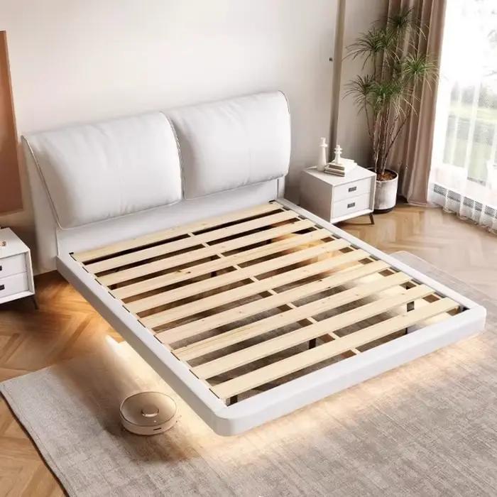 Lits de chambre à coucher flottants jumeaux 180x200 avec éclairage LED de luxe