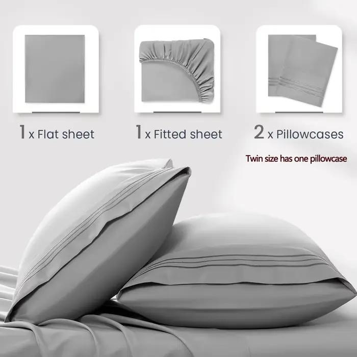 Battilo draps de lit Double 4 pièces ensemble drap plat ajusté avec taie d'oreiller luxe microfibre King Queen