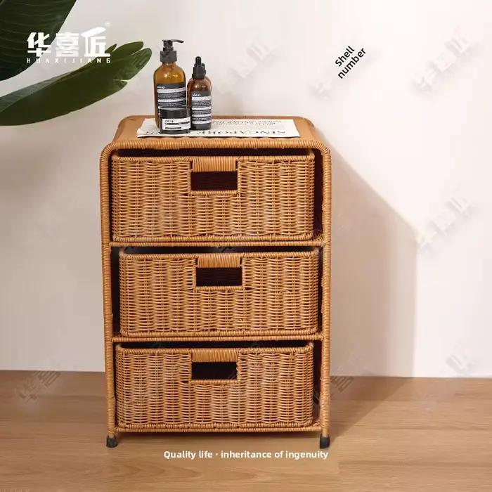 Armoire de rangement à trois niveaux de Style rotin