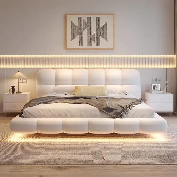 Lit double en bois avec organisateur de rangement 180x200cm Ensemble complet de chambre à coucher : Lit King Size