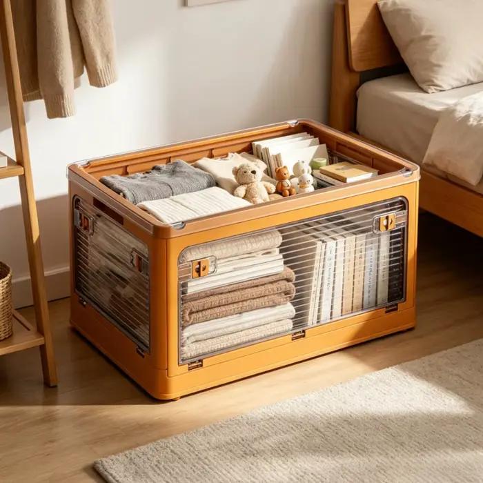 Boîte de rangement pliable pour livres avec cinq compartiments empilables transparents pour vêtements