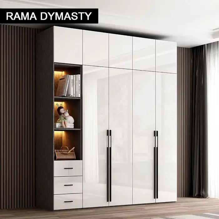 Armoire large blanche de luxe moderne, tiroirs et portes pour vêtements