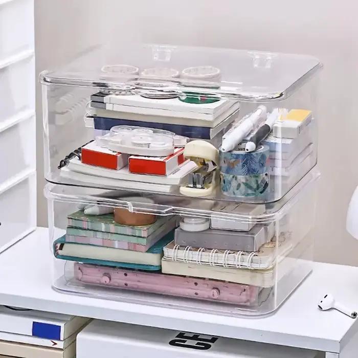 Boîte de rangement en plastique à couvercle rabattable