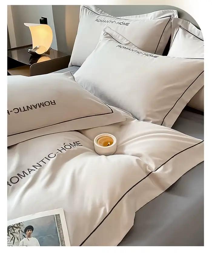 Ensemble de literie en coton avec housse de drap de lit et taie d'oreiller