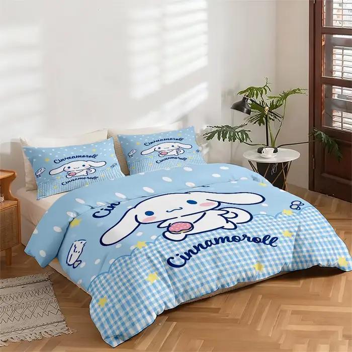 Ensemble de literie 3 pièces à impression numérique haute définition avec motif de dessin animé Cinnamoroll
