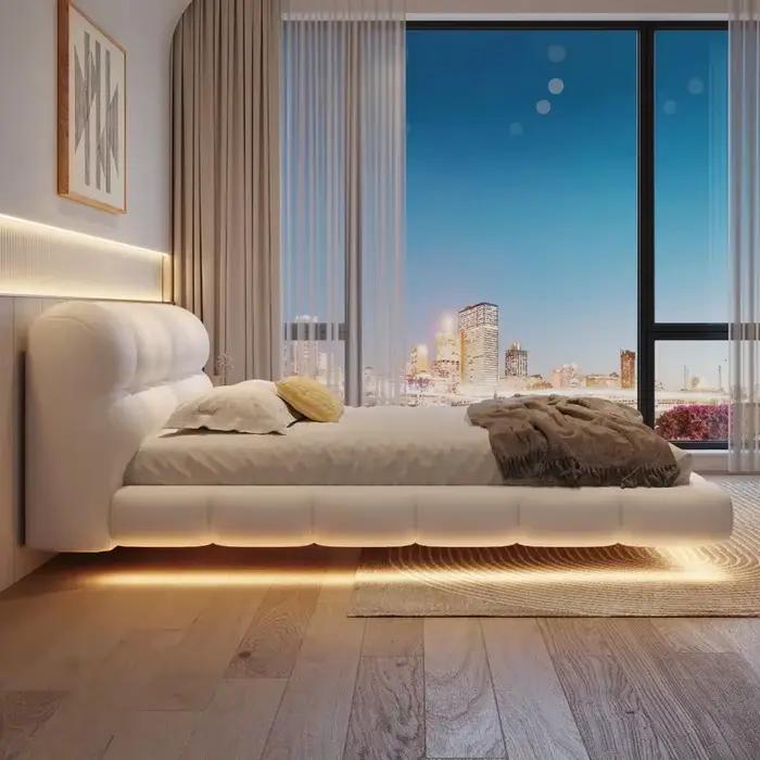 Lit double en bois avec organisateur de rangement 180x200cm Ensemble complet de chambre à coucher : Lit King Size