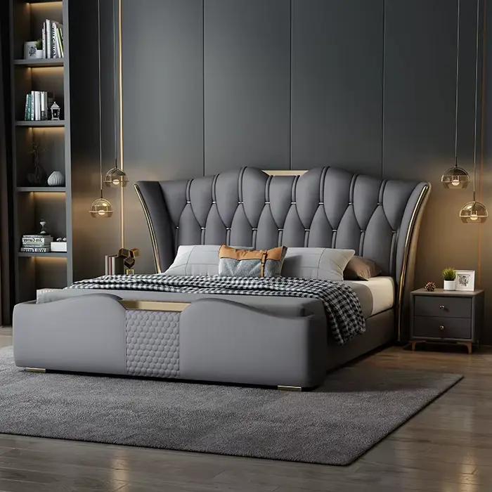 Corium lit en rouleau souple Design moderne Simple gris lit haut De gamme chambre mariage Camas De Matrimonio dortoir accessoires pour la maison