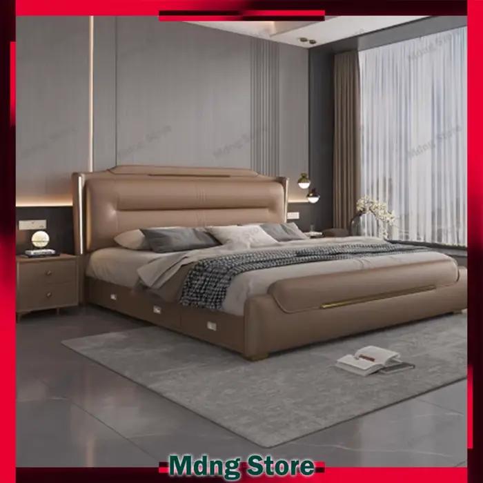 Chambre à coucher de luxe lit sommeil minimaliste européen tables de nuit tissus d'ameublement lits Queen Lounge Letto Matrimoniale meubles d'hôtel
