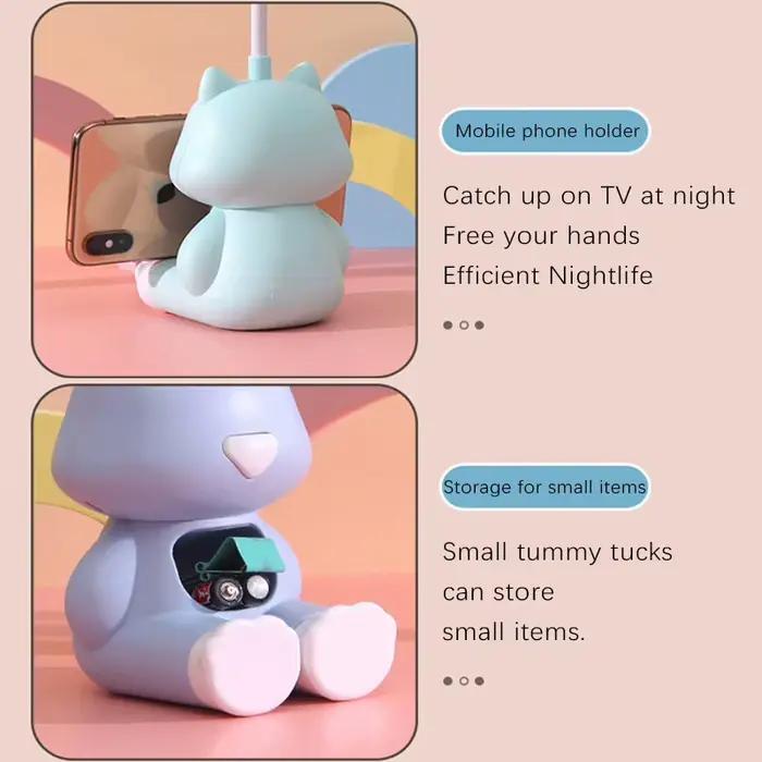 Lampe de bureau Led Flexible en forme de chat mignon et créatif, avec support pour téléphone, lampe de chevet réglable de couleur, pour chambre d'étudiant d'enfants