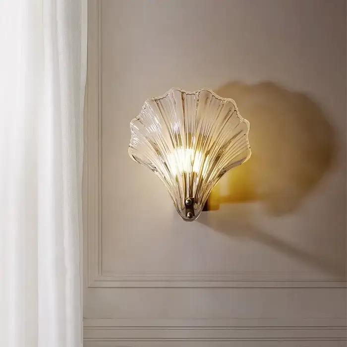 Applique Murale en Laiton en Forme de Coquillage au Design Nordique Moderne, Luminaire en Verre Transparent, Idéal pour un Restaurant, des Escaliers ou des Allées