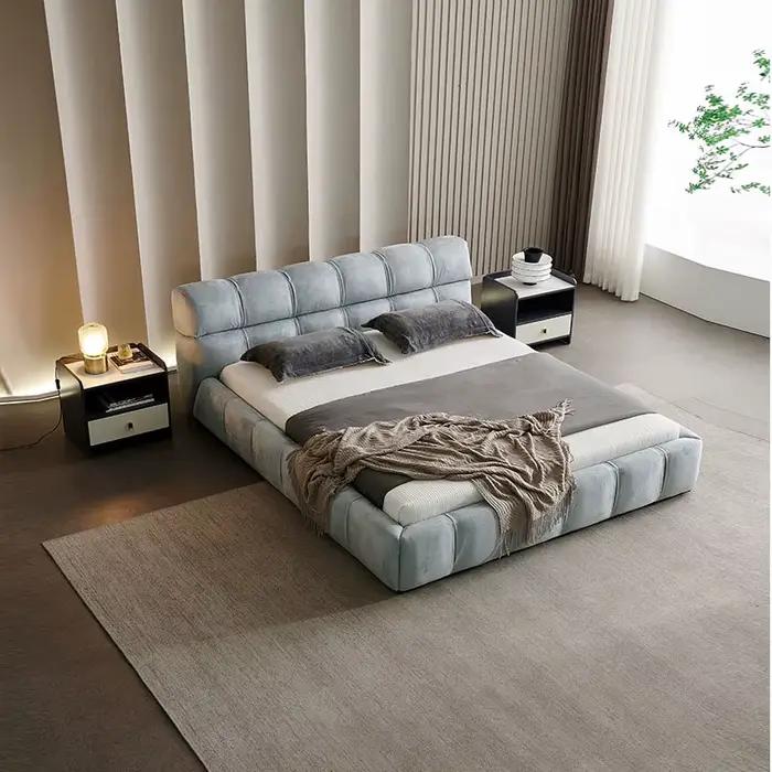 Lit double en tissu minimaliste moderne