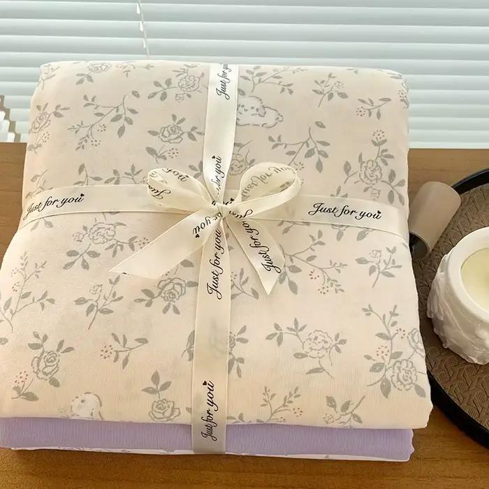 Parure de lit tricotée en coton imprimé floral Ins