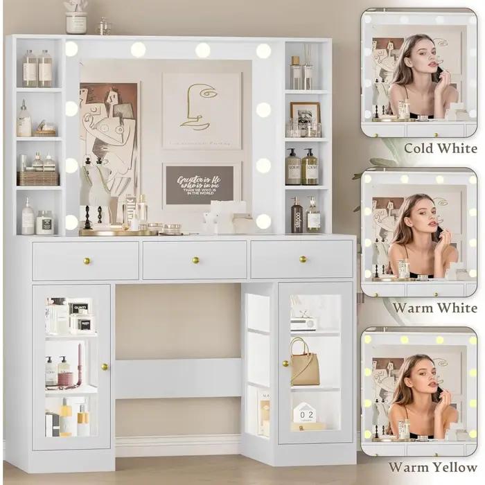 Vanité blanche avec plateau en verre