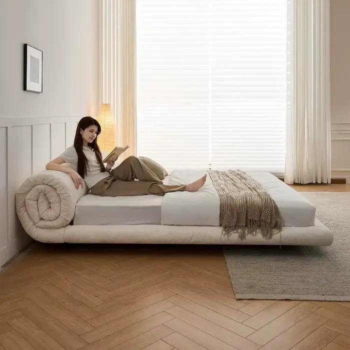 Lit double moderne et simple en tissu de luxe nordique