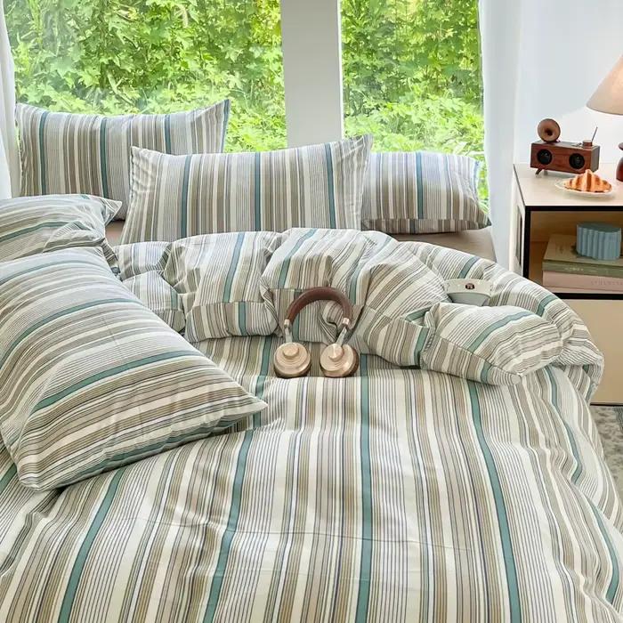 Housse de lit 3 pièces en bande de couleur bicolore (1 *