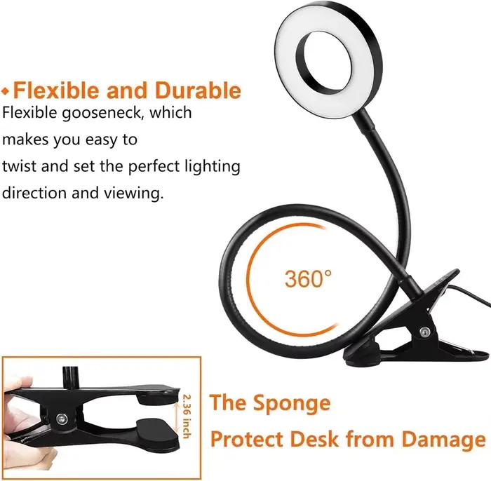 360 ° Lampe de bureau Flexible à 48 led, Clip USB, lampe de chevet, Protection des yeux, col de cygne, lampe de lecture, luminosité réglable, 3 niveaux
