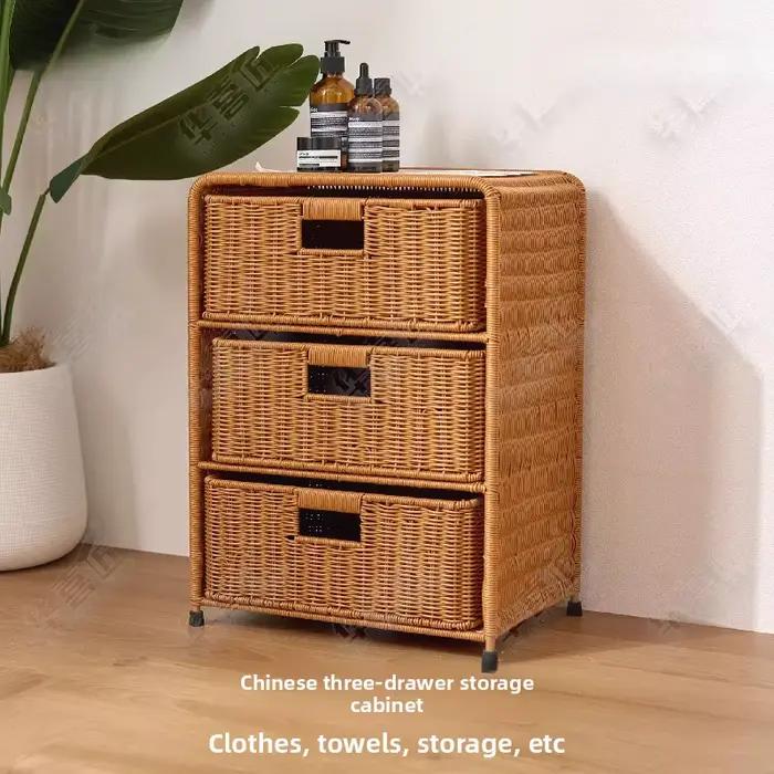 Armoire de rangement à trois niveaux de Style rotin