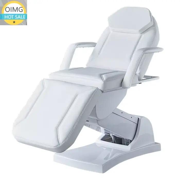 Lit d'extension de cils électrique multifonctionnel debout en cuir PU blanc ivoire 3 moteurs Lit de massage