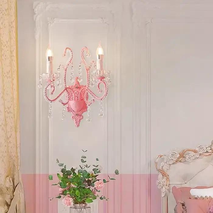 Lampes murales en cristal rose chambre de princesse fille chambre lampe de chevet chaud romantique salon chambre d'enfants décor appliques murales