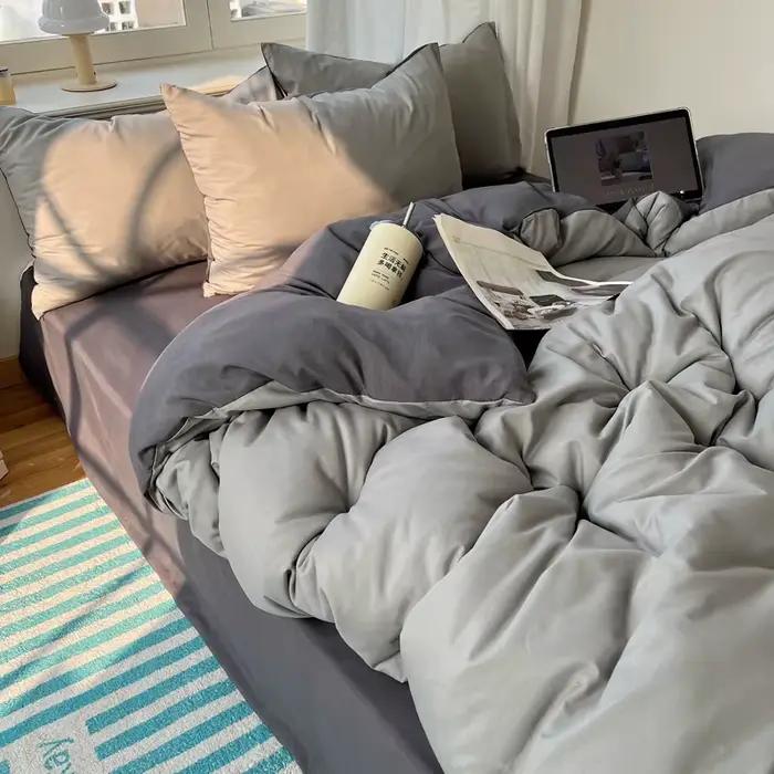 Parure de lit en coton 4 pièces avec drap plat