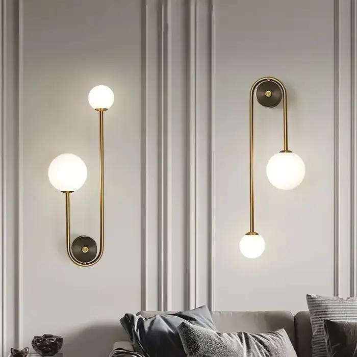 Moderne chambre chevet applique murale lampe boule de verre LED or décor à la maison salon couloir éclairage intérieur