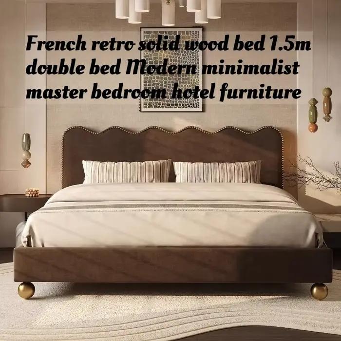 Lit Queen Size en Bois Massif Style Vintage Français