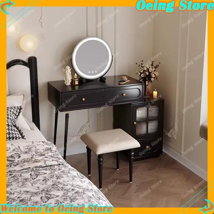 Dressing de chambre à coucher extensible avec tiroir d'angle noir chaise élégante miroir élégant mur de luxe Tocador Maquillaje meubles de maison