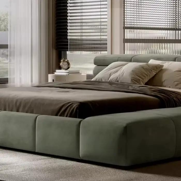 Lit Double Esthétique avec Tête de Lit Rembourrée