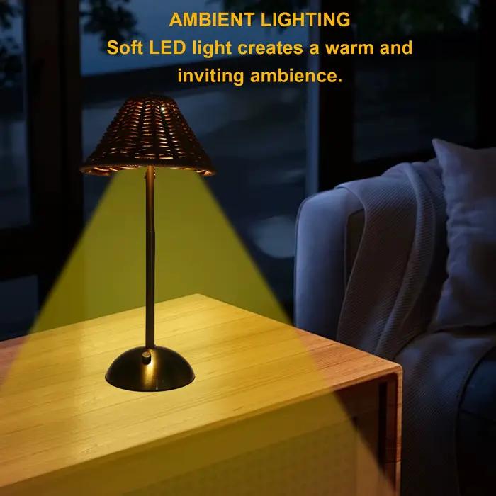 Lampe de lecture LED Rechargeable, lampe de chevet à intensité variable, économie d'énergie, soins oculaires, compacte, 600mAh, tissage en rotin pour PC, pour Restaurant