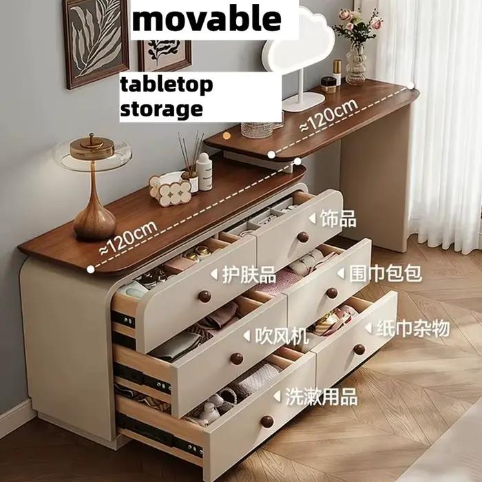 Coiffeuse de chambre à six tiroirs avec miroir lumineux et tabouret