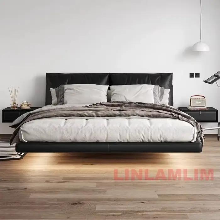 Linlamlim-Lit en cuir véritable italien avec éclairage LED