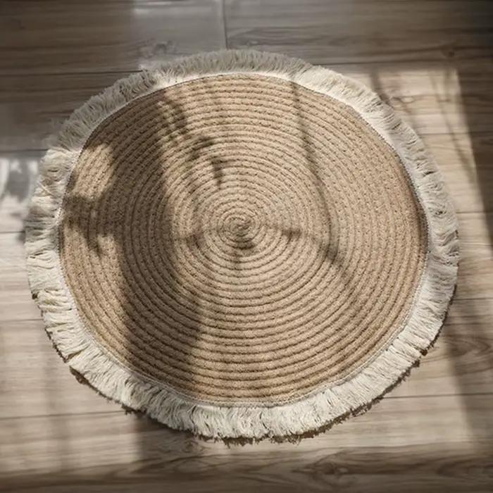 HeMu-Tapis Rond Tissé à la Main avec Pompon