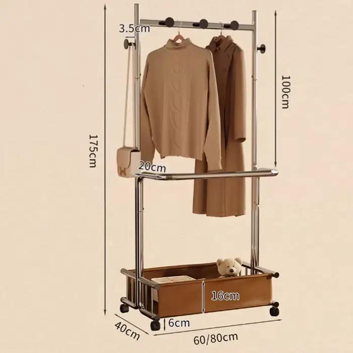 Porte-vêtements en métal industriel moderne avec panier de rangement