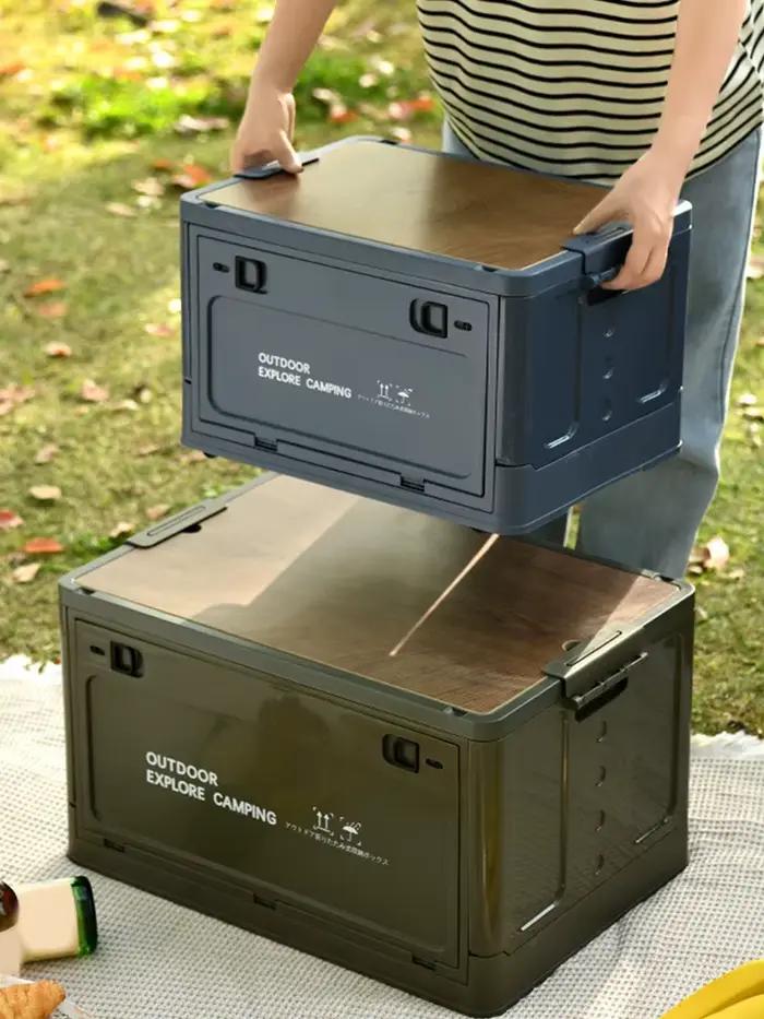 Boîte de rangement pliable avec couvercle en bois