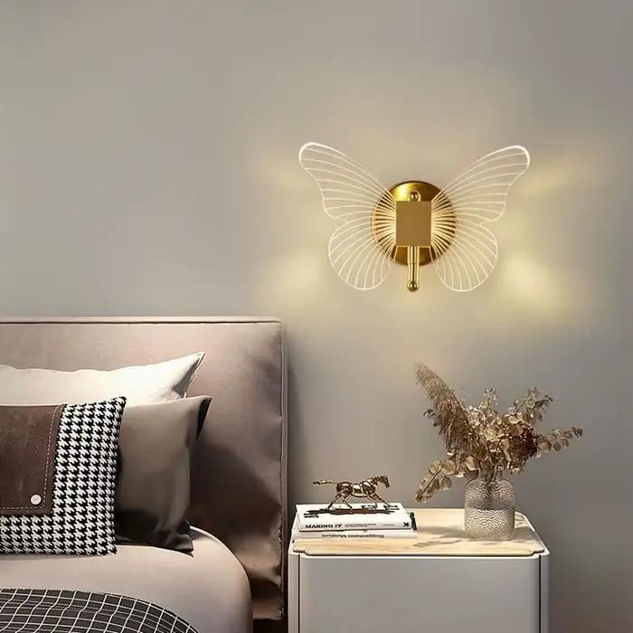 Papillon mur LED lampe intérieur moderne métal acrylique 110 V-220 V filaire applique tricolore réglage chevet applique murale appliques