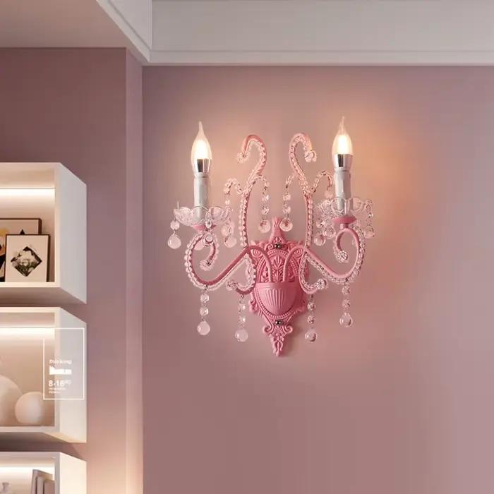 Lampes murales en cristal rose chambre de princesse fille chambre lampe de chevet chaud romantique salon chambre d'enfants décor appliques murales