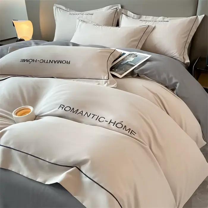 Ensemble de literie en coton avec housse de drap de lit et taie d'oreiller
