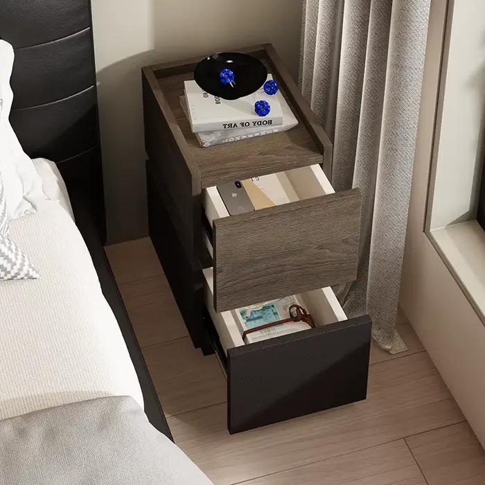 Table de chevet de chambre moderne avec épissure en bois de fond noir