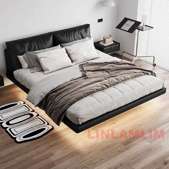 Linlamlim-Lit en cuir véritable italien avec éclairage LED
