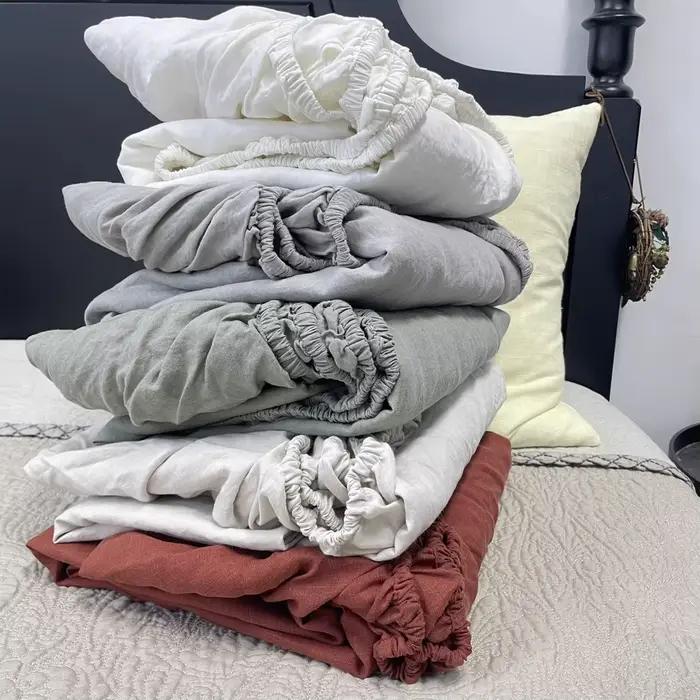 Drap de lit double 100% lin avec bande élastique