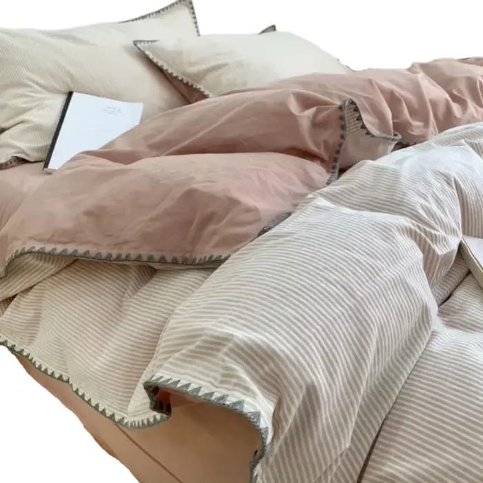 Housse de couette 100 % coton de classe A – Parure de lit douce et respirante délavée avec bord coque