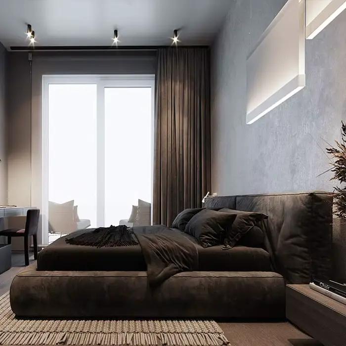 Lit plateforme minimaliste italien en tissu rembourré