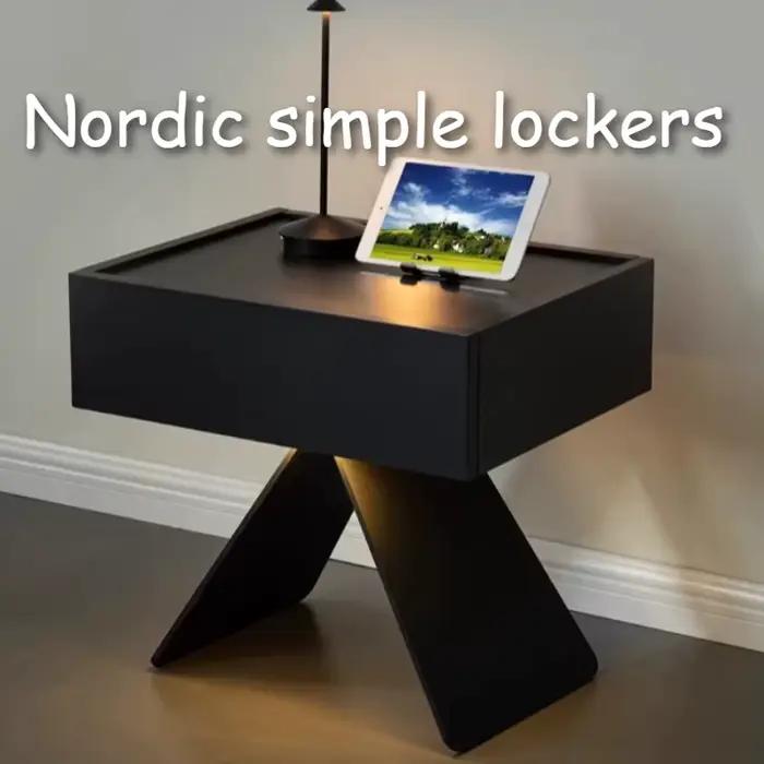 Table de chevet design nordique moderne en bois avec rangement