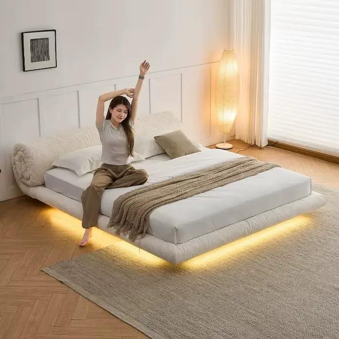 Lit double moderne et simple en tissu de luxe nordique