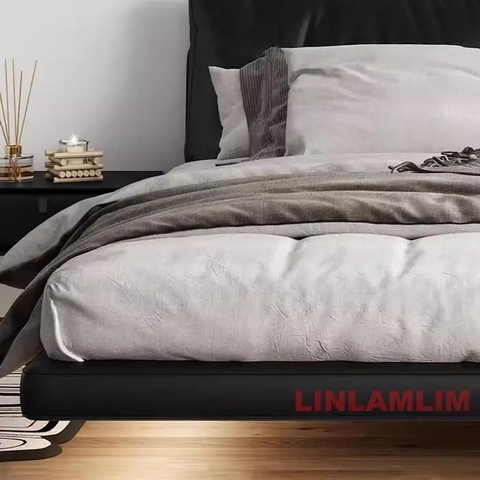 Linlamlim-Lit en cuir véritable italien avec éclairage LED