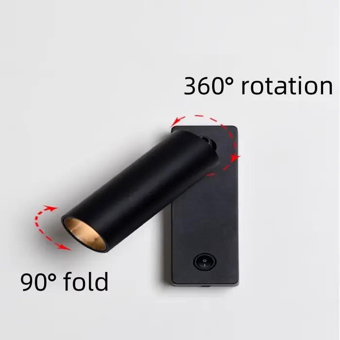 Lampe de lecture haut de gamme Moderne pliante horizontale 350 ° Rotation verticale 90 ° Applique murale chambre